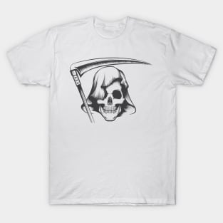 Grim Reaper Tattoo. Skull in Hood with Scythe T-Shirt